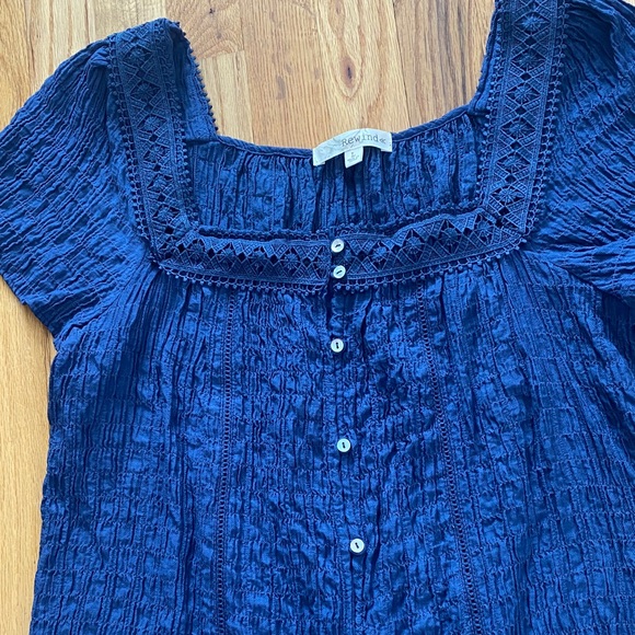 Rewind Women's Blue Lace Trim Top Size L - Picture 3 of 4